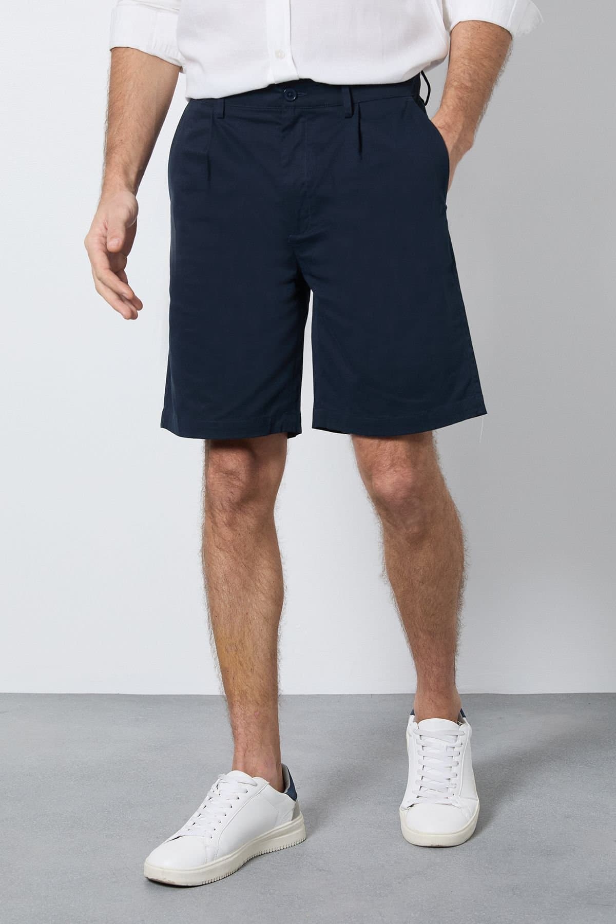 Burton Burton Men's Navy Pleat Front Smart Chino Shorts