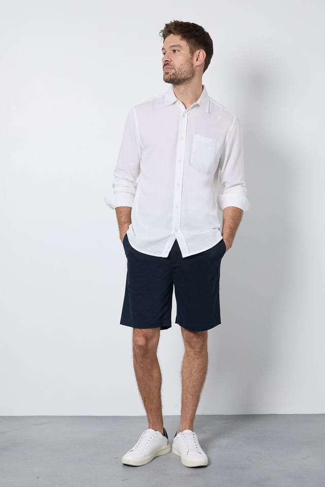 Burton Burton Men's Navy Pleat Front Smart Chino Shorts - 2