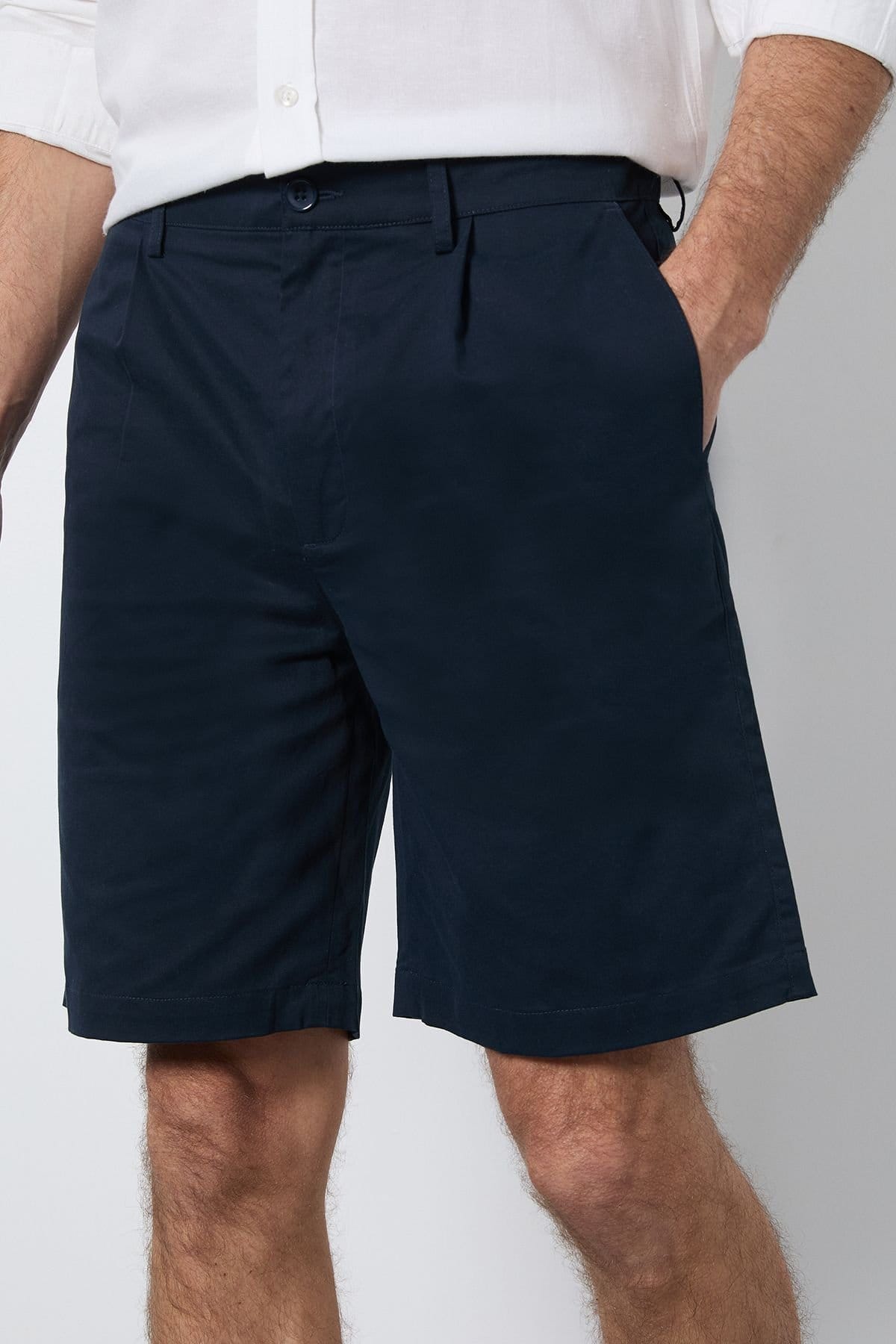 Burton Burton Men's Navy Pleat Front Smart Chino Shorts - 4