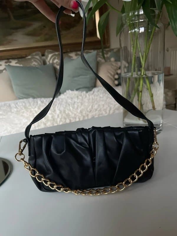ASOS Black ruched shoulder bag with chain