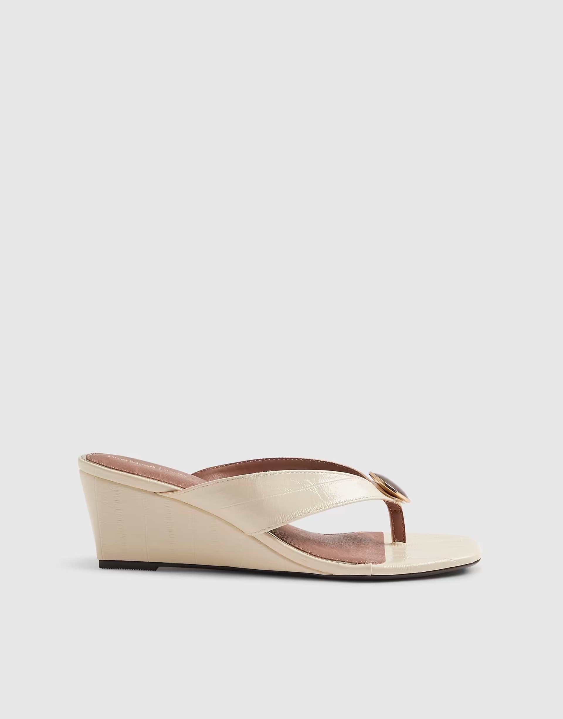 ASOS River Island Cream croc embossed toe thong wedges in ecru