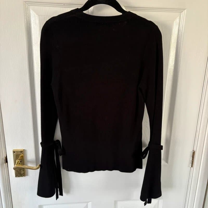 Topshop Black Topshop Flute Sleeve Bow Detail Knitted Jumper