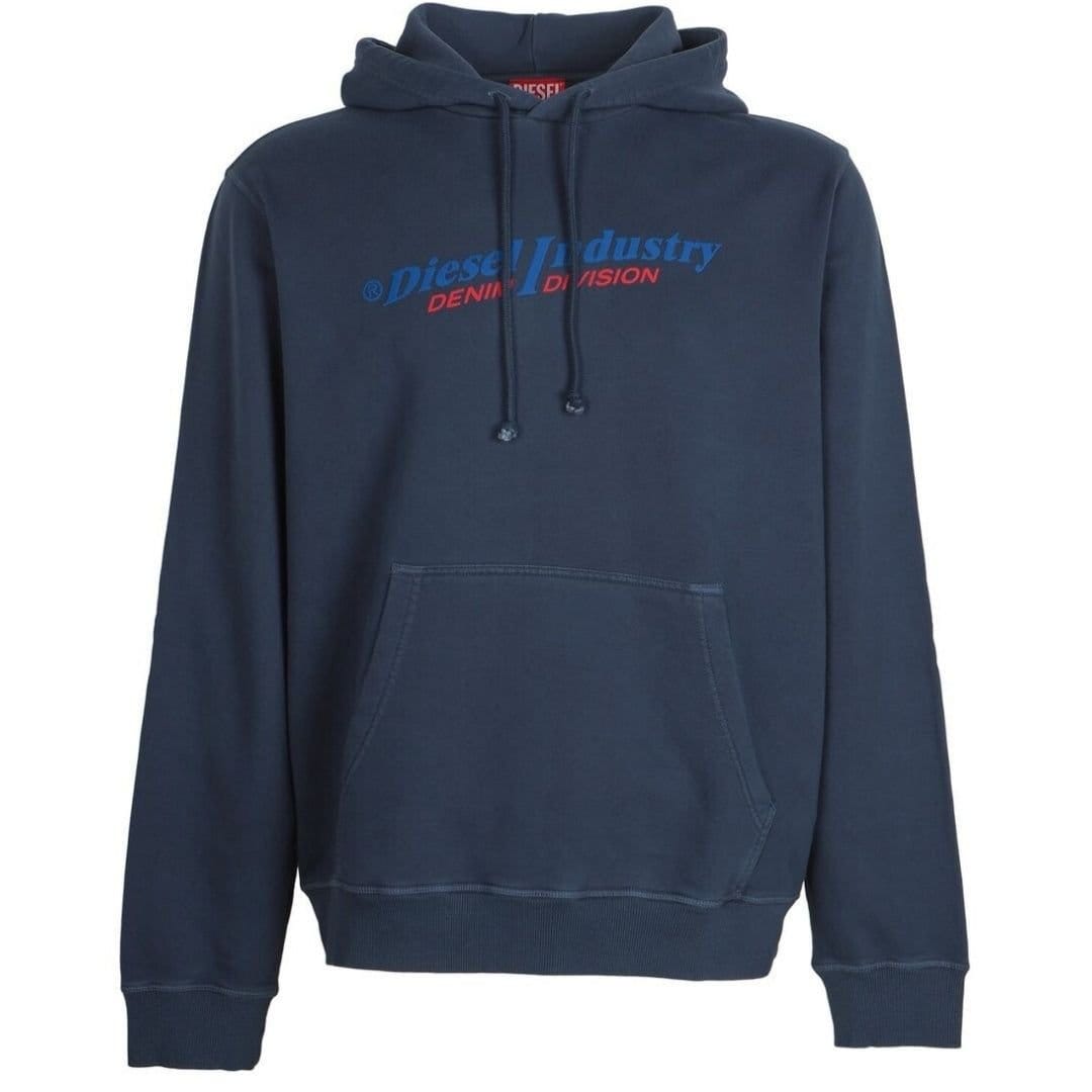 Diesel Men's Navy Blue Industry Denim Division Logo Hoodie