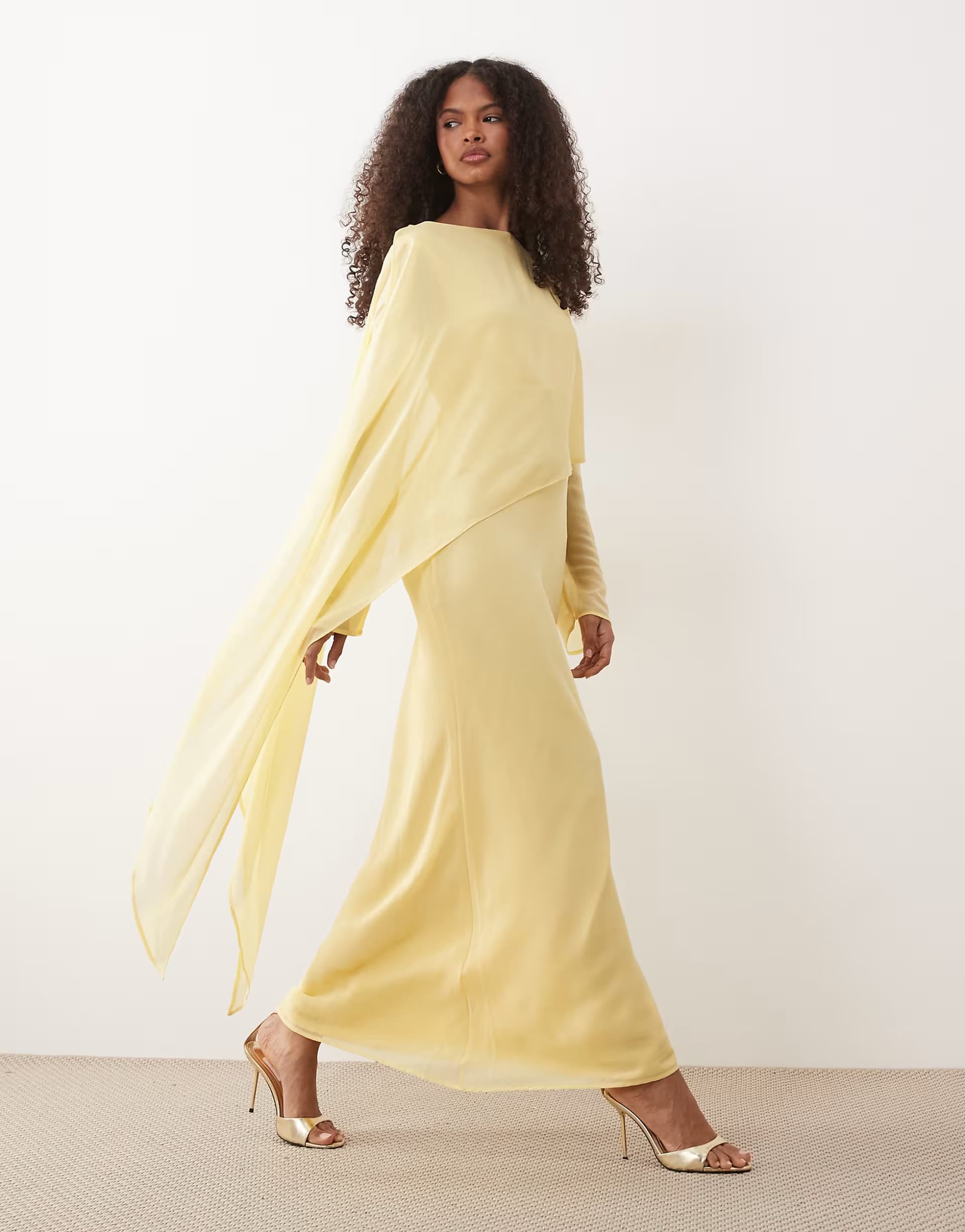 ASOS ASOS DESIGN cape detail long sleeve maxi dress in soft yellow