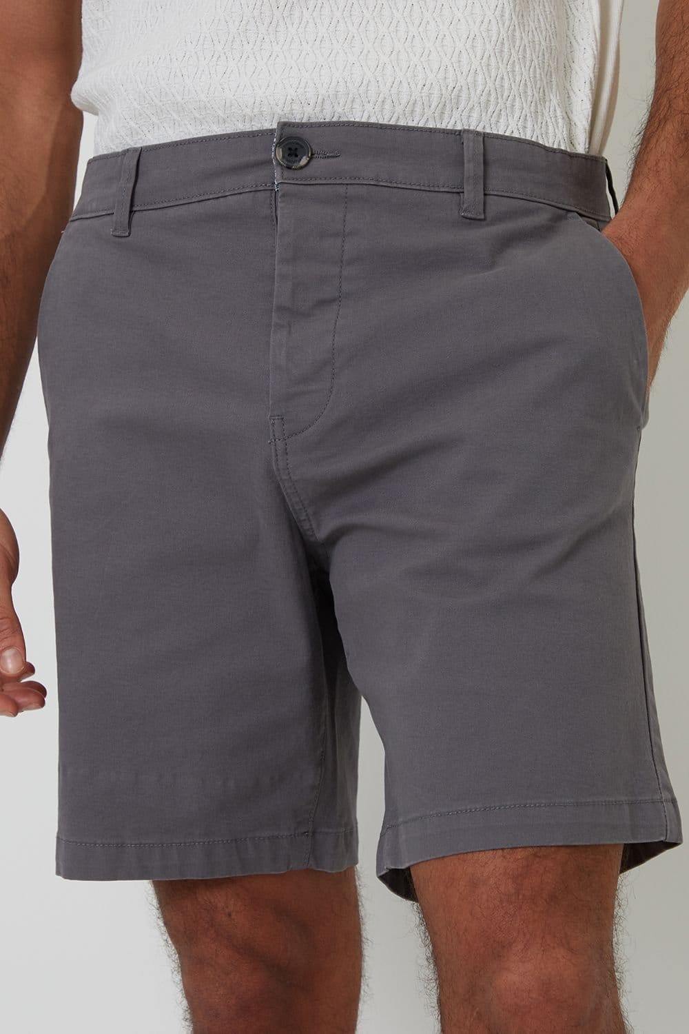 Threadbare Threadbare Men's Cotton Regular Fit Stretch Chino Shorts in Dark Grey - 4