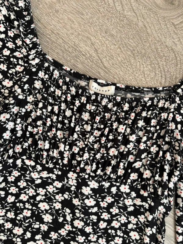 Topshop Topshop Y2K Floral Milkmaid Mini Dress UK 10 Black Ditsy Print Long Sleeve Cottagecore