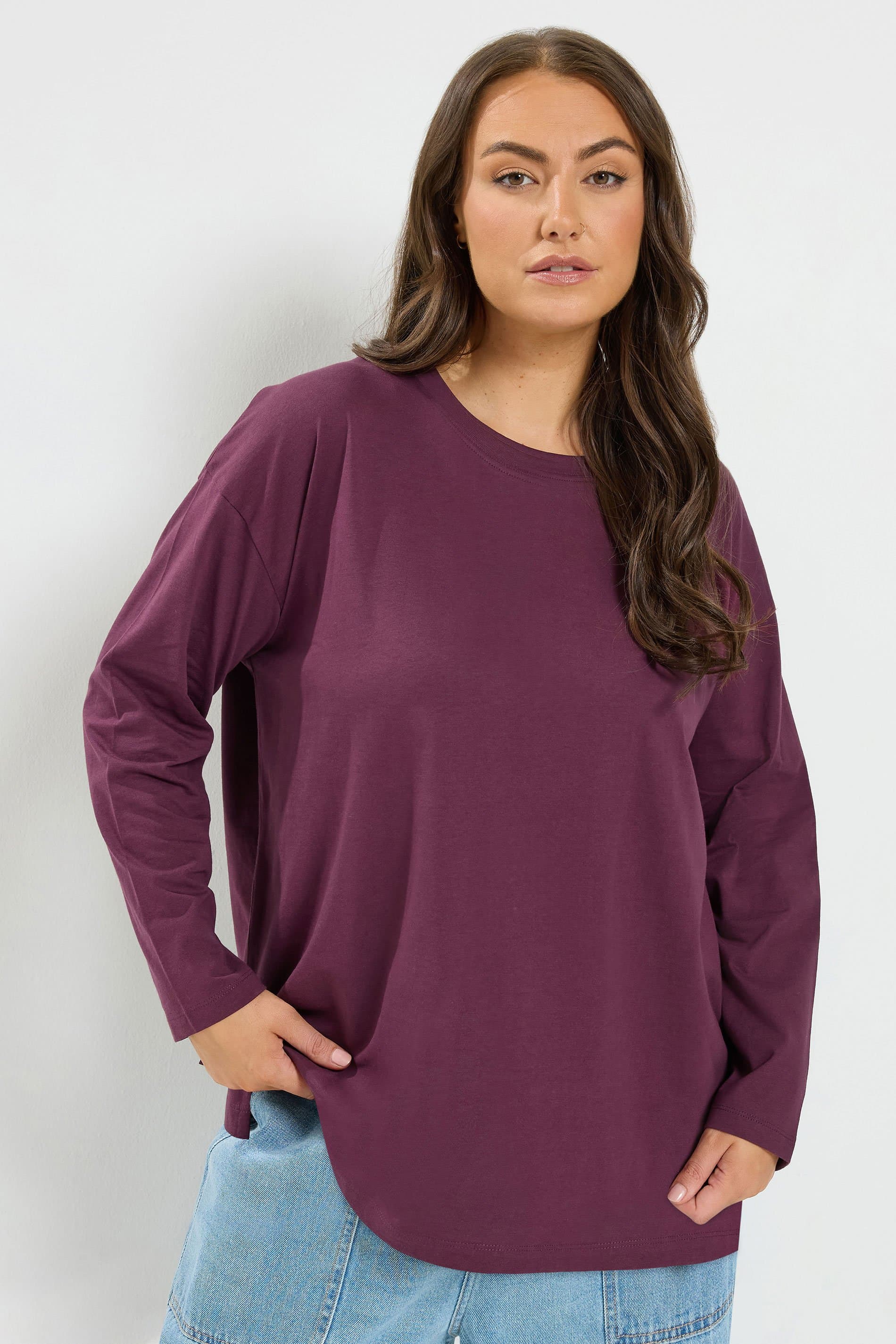 Yours Plus Size Plum Purple Long Sleeve Tshirt