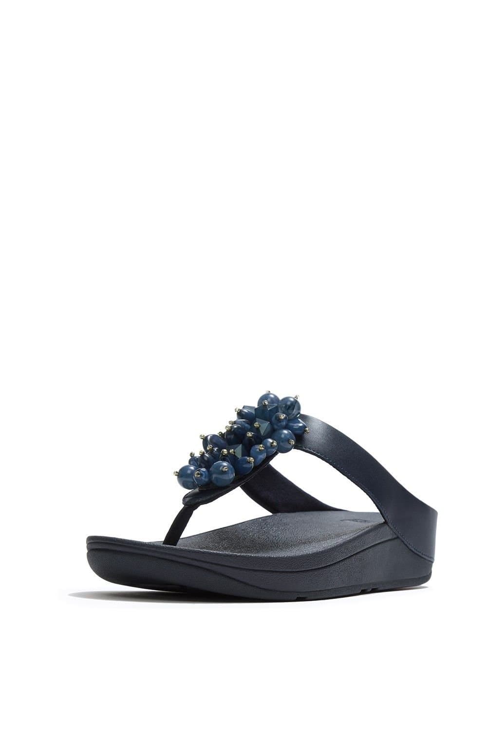 FitFlop FitFlop Navy Leather Toe-Post Sandals with Beads