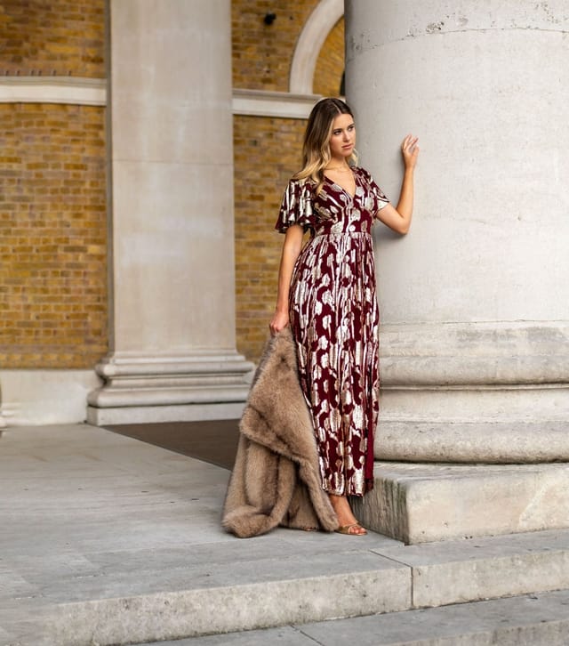 Gini London Women's Dark Burgundy Floral Midi Dress Gini London New Look - 2