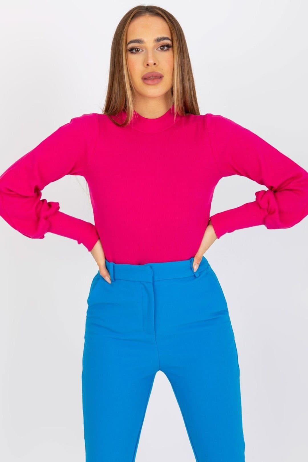 Love Lace Love Lace Women's Ribbed Long Sleeve Blouse with Wide Cuffs Style 168196 in Fuchsia