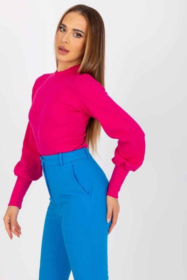 Love Lace Love Lace Women's Ribbed Long Sleeve Blouse with Wide Cuffs Style 168196 in Fuchsia - 3