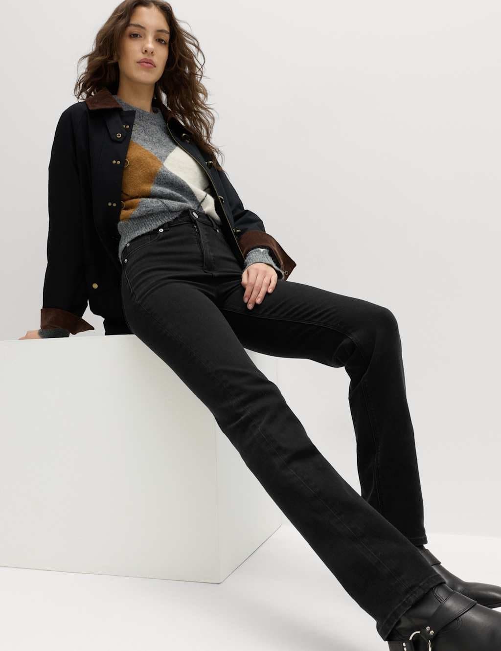 Marks & Spencer M&S Shaping High Waisted Straight Leg Jeans in Black