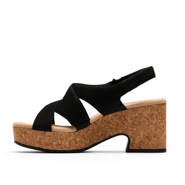 Clarks Clarks Women's Nerisa Grace Black Nubuck Heeled Sandals, Wedge Sandals - 2