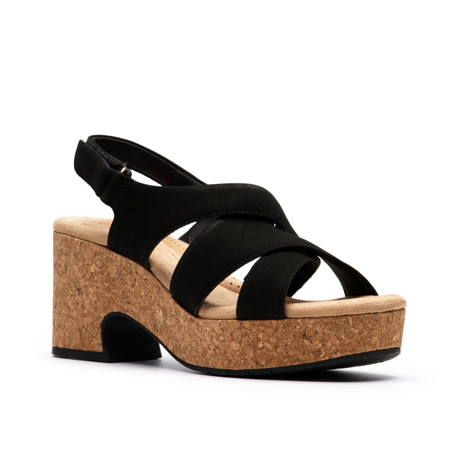 Clarks Clarks Women's Nerisa Grace Black Nubuck Heeled Sandals, Wedge Sandals - 4