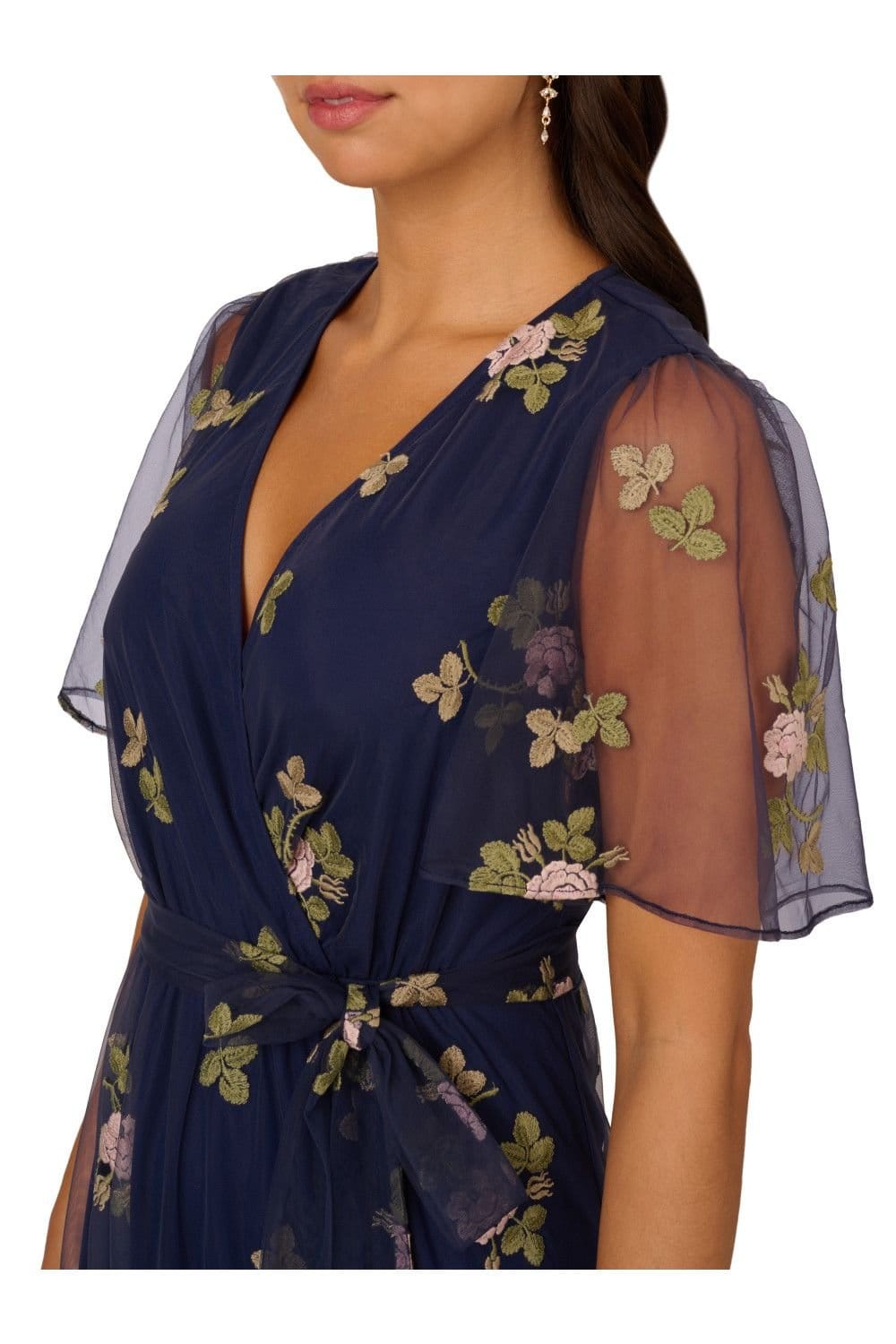 Adrianna Papell Adrianna Papell Women's Embroidered Flutter Dress in Navy - 4