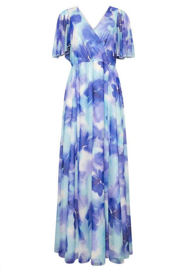 M&Co M&Co Women's Floral Print Mesh Maxi Wrap Dress in Blue - 2