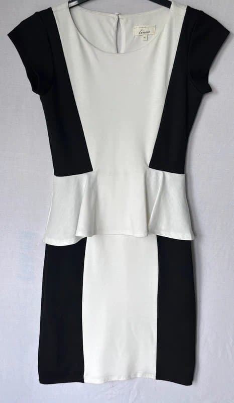 Linea Linea Black & White Peplum Pencil Dress Size 10 - Fantastic Condition