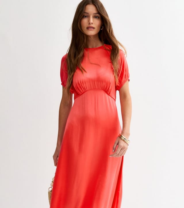 New Look Women's Coral Satin A-line Midi Dress New Look - 3