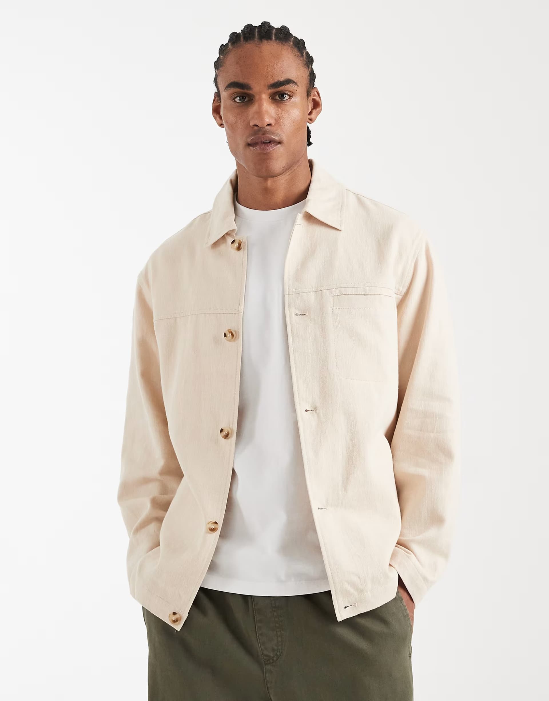 ASOS ASOS Relaxed Linen Blend Shacket in Stone