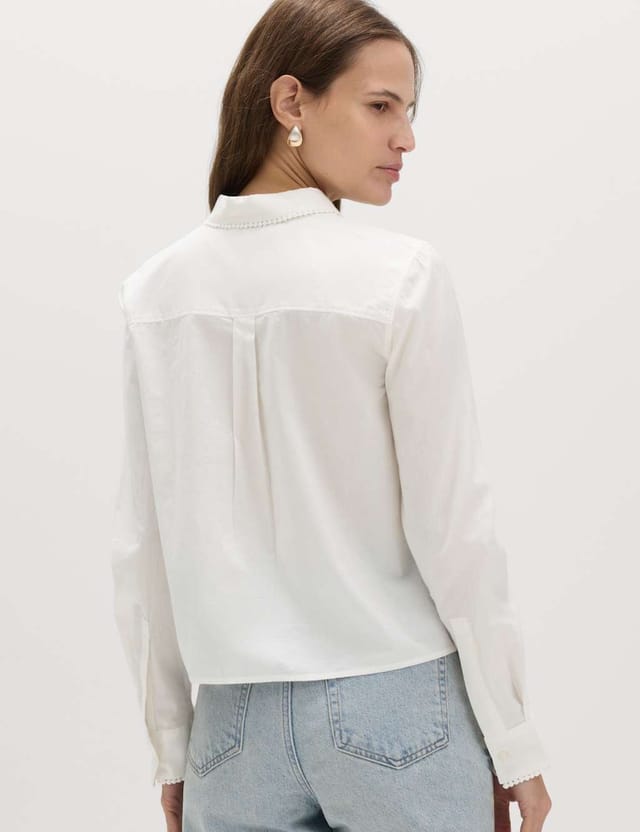 Marks & Spencer M&S Pure Cotton Embroidered Collared Shirt Soft White - 3