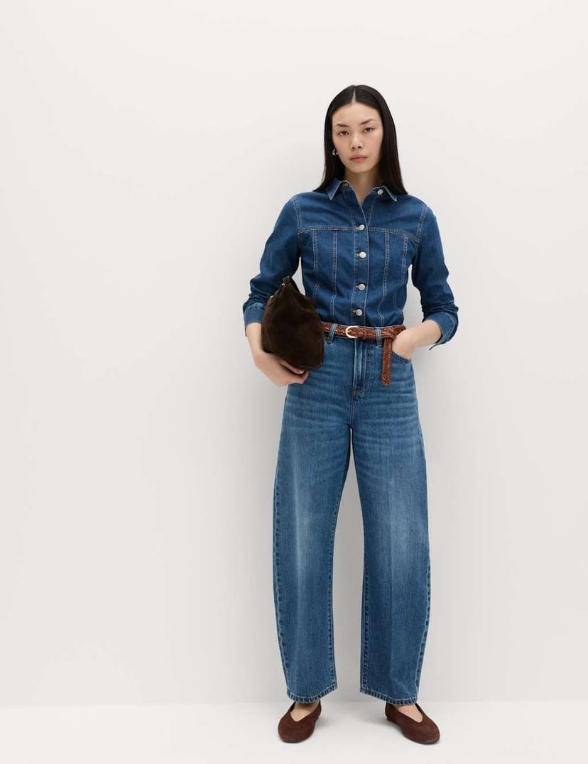 Marks & Spencer M&S High Waisted Crease Front Barrel Jeans Medium Indigo - 1