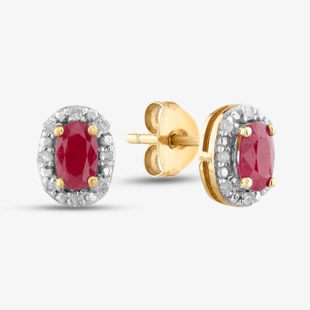 T.H.Baker T.H.Baker Women's 9ct Diamond Ruby Oval Stud Earrings BSE0006-R in Pink - 2