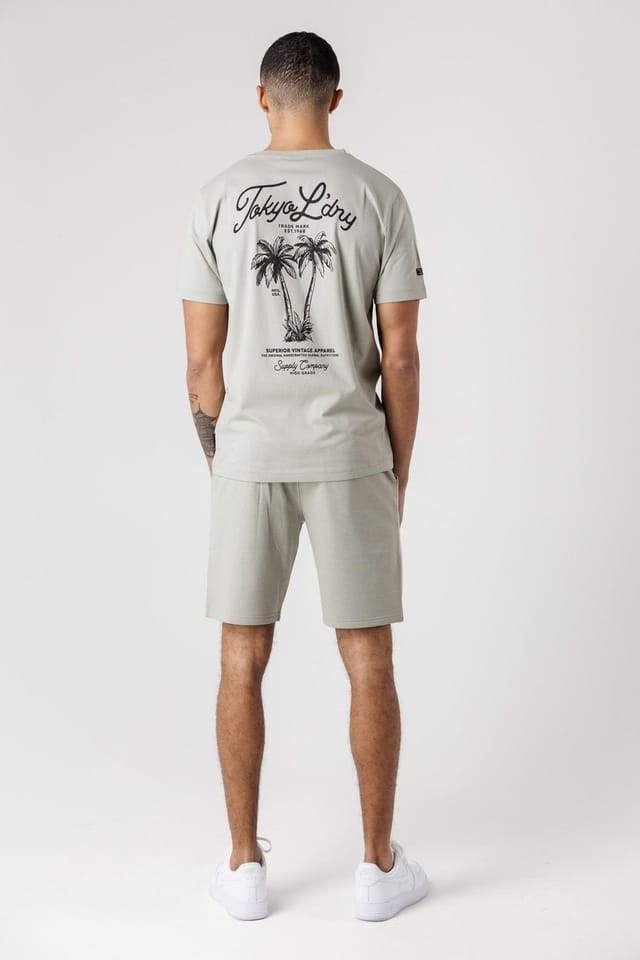 Tokyo Laundry Tokyo Laundry Men's Palm Print T-Shirt & Shorts Lounge Set in Light Green - 2