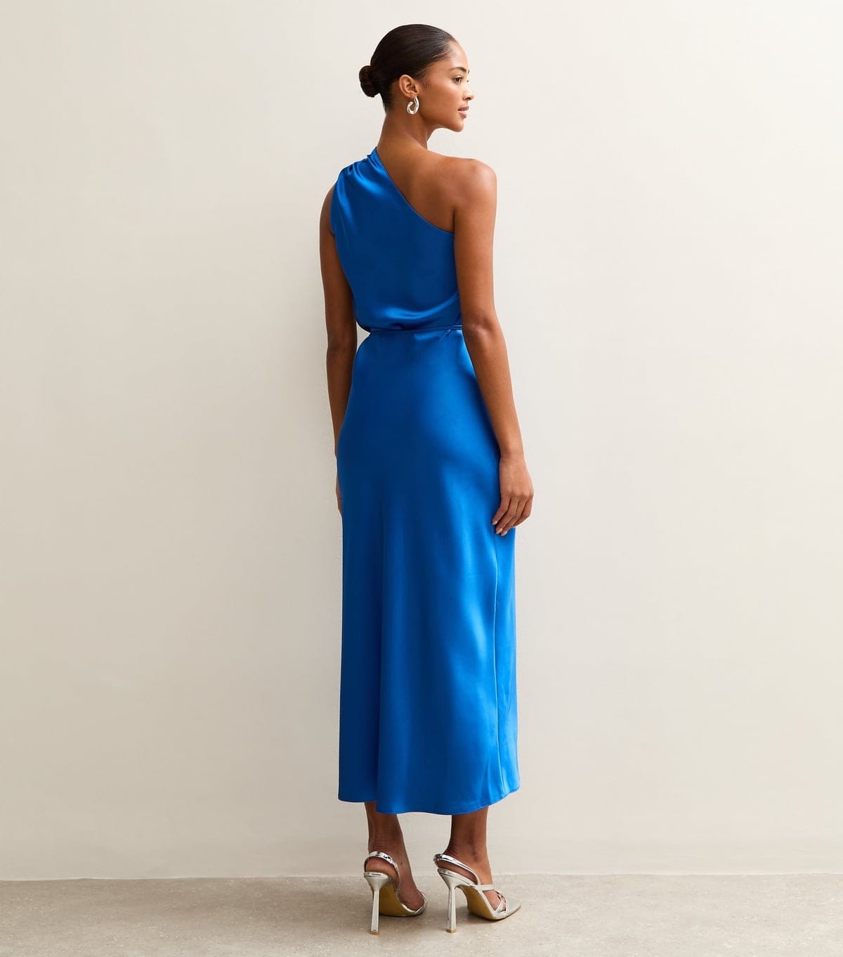 New Look Women's Bright Blue Satin One Shoulder Tie Waist Midi Dress New Look - 4