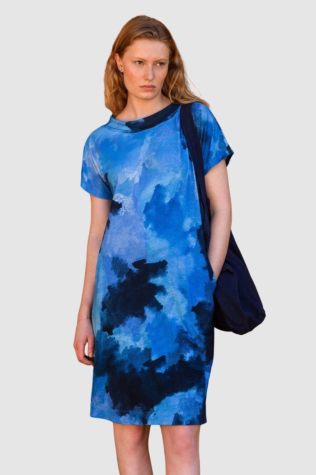 Celtic & Co Celtic & Co Women's Boat Neck Knee Length Jersey Dress in Bright Blue