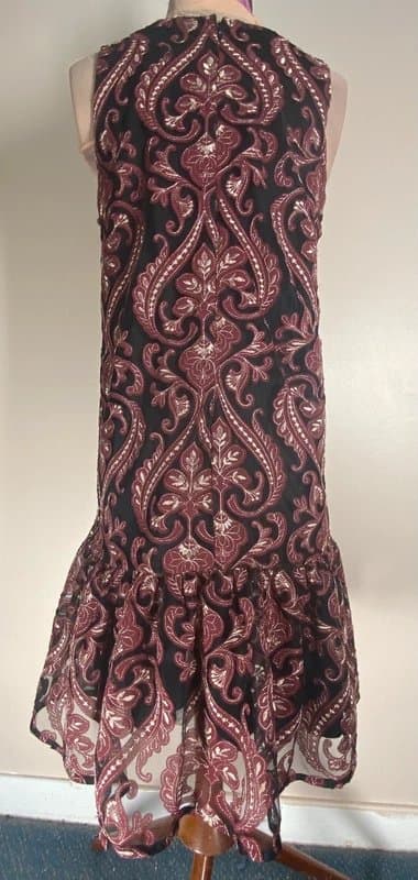 Next Next Black & Burgundy Embroidered Dress-Size 12 BNWT
