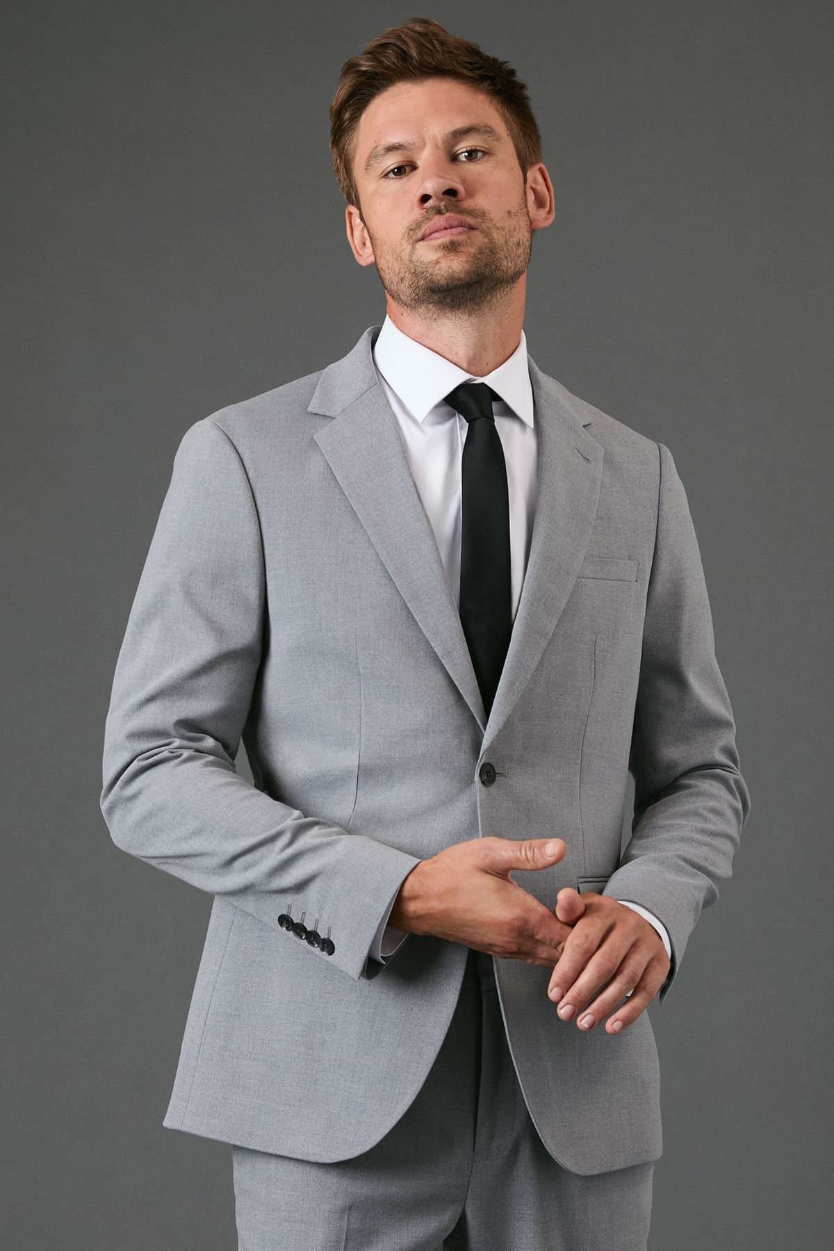 Burton Burton Men's Light Grey Slim Fit Essential Suit Jacket