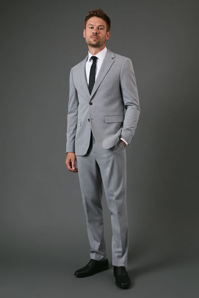 Burton Burton Men's Light Grey Slim Fit Essential Suit Jacket - 2