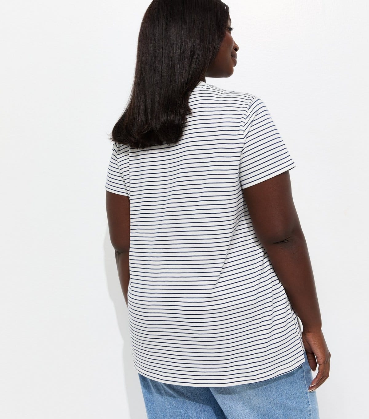 New Look Women's Plus Size Blue Cotton Striped Relaxed Fit T-Shirt Curves New Look - 4
