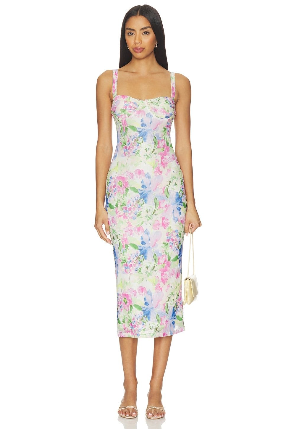 Revolve Watercolour Floral Mesh Midi Dress