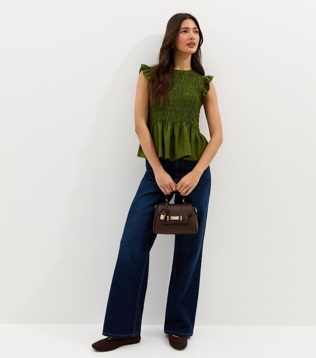 New Look Women's Green Shirred Sleeveless Frill Top New Look - 3