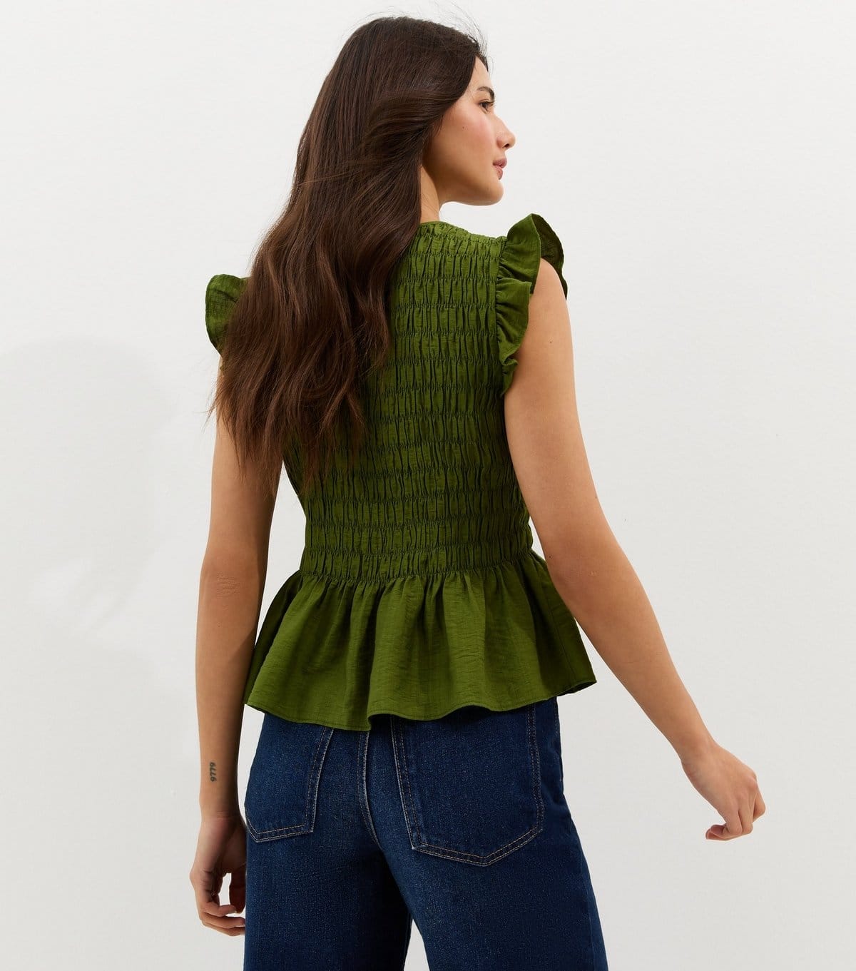 New Look Women's Green Shirred Sleeveless Frill Top New Look - 4