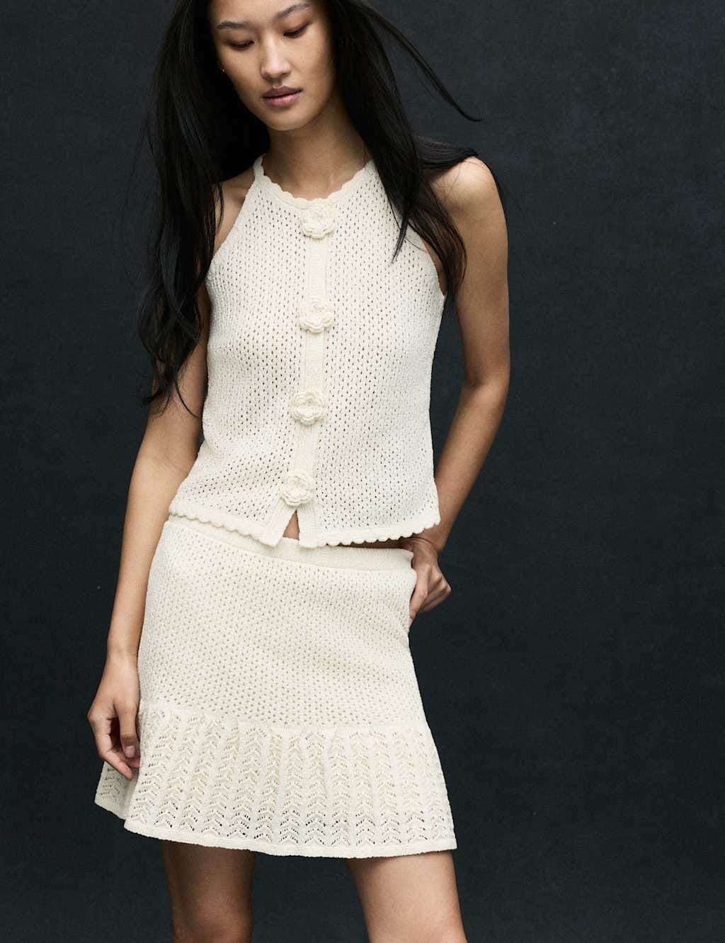Marks & Spencer M&S Cotton Blend Pointelle Knitted Vest Soft White - 1