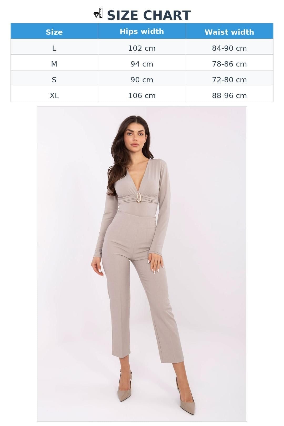 Love Lace Love Lace Women's Elegant High Waist Cigarette Trousers Style 221261 in Beige - 4