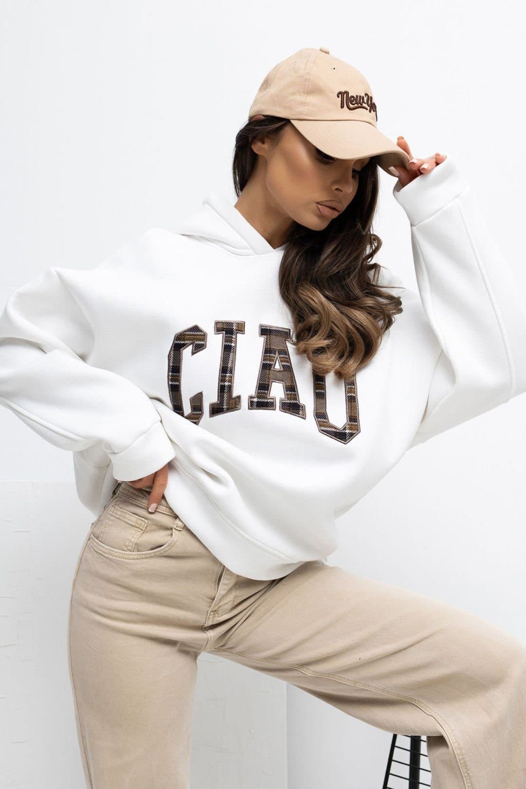 Love Lace Love Lace White Embroidered Hooded Sweatshirt