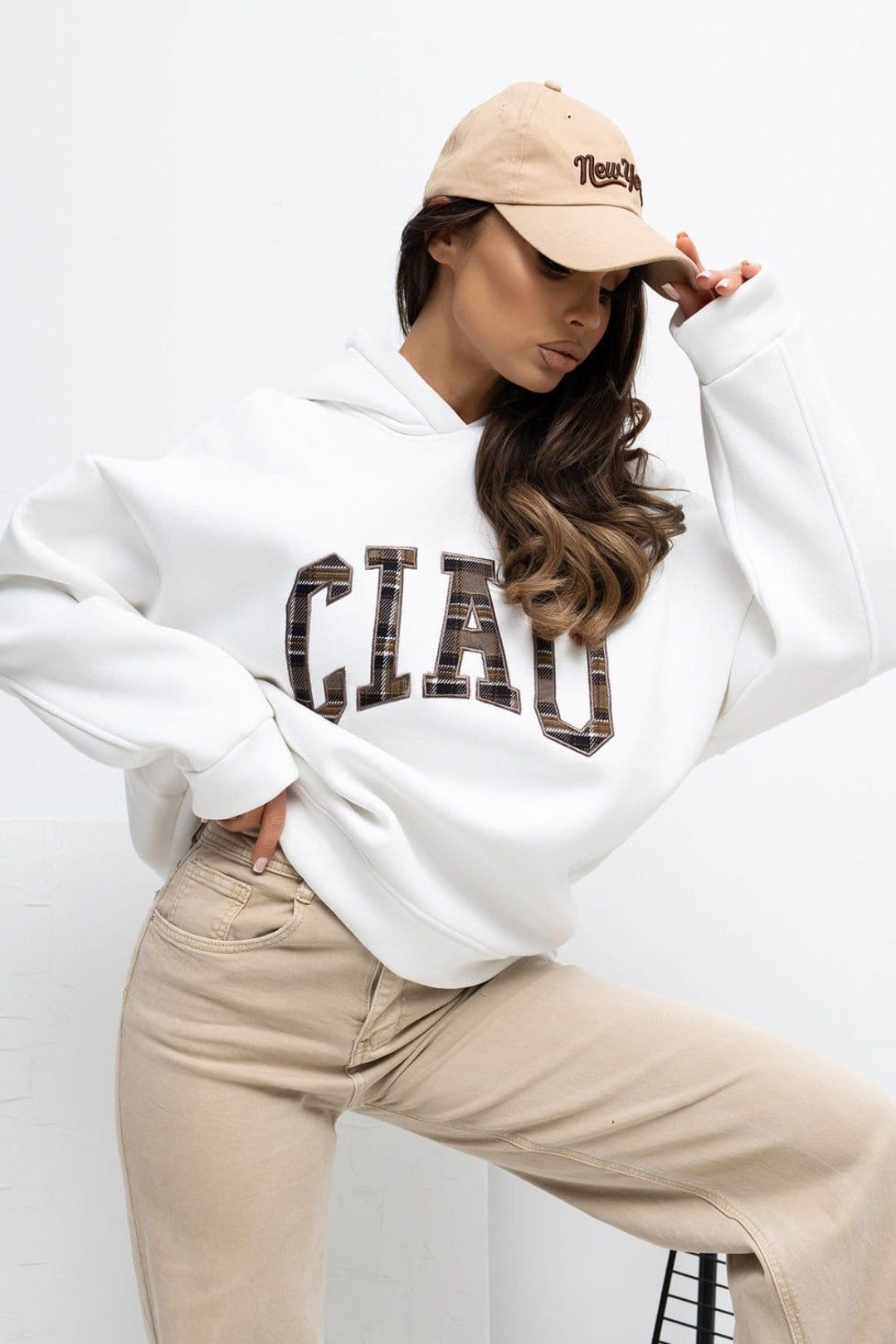 Love Lace White Embroidered Hooded Sweatshirt