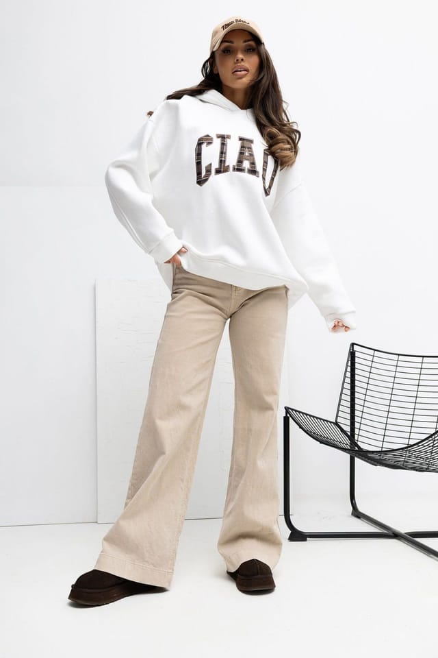 Love Lace Love Lace Women's Embroidered Hooded Cotton Elastane Sweatshirt Style 222575 in White - 2