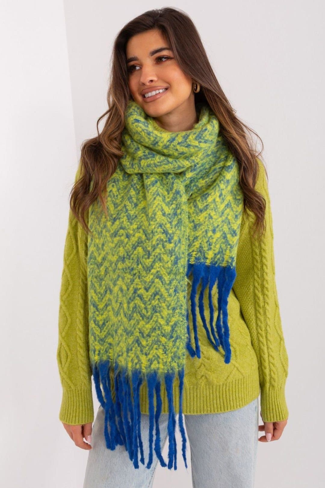 Love Lace Love Lace Women's Long Geometric Pattern Tassel Scarf Polyester Fall Winter Wrap in Blue