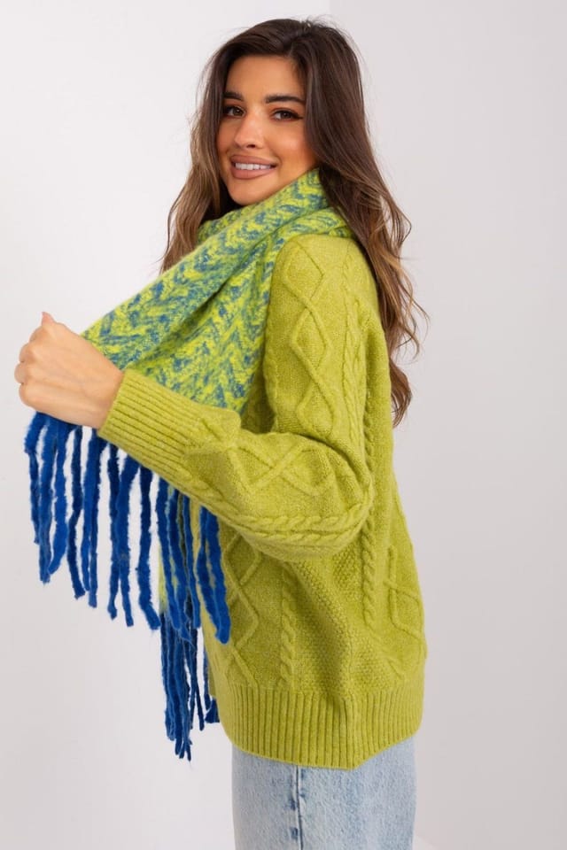 Love Lace Love Lace Women's Long Geometric Pattern Tassel Scarf Polyester Fall Winter Wrap in Blue - 2