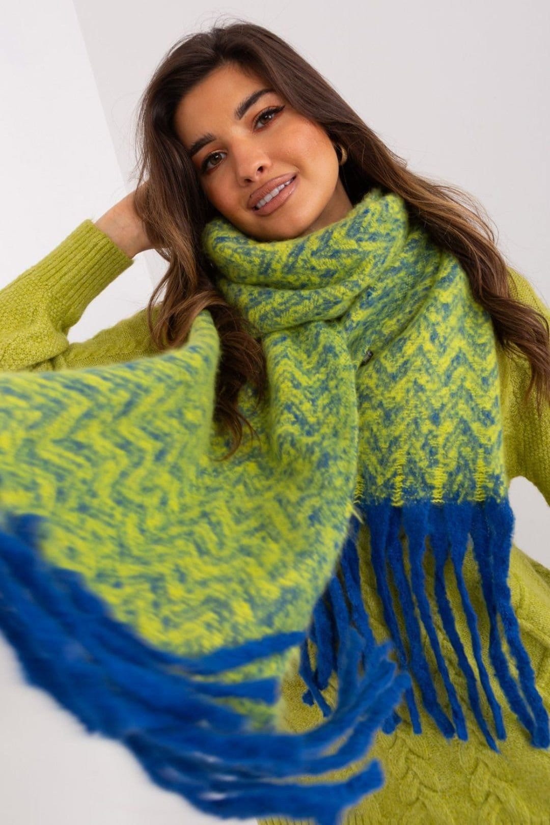 Love Lace Love Lace Women's Long Geometric Pattern Tassel Scarf Polyester Fall Winter Wrap in Blue - 4