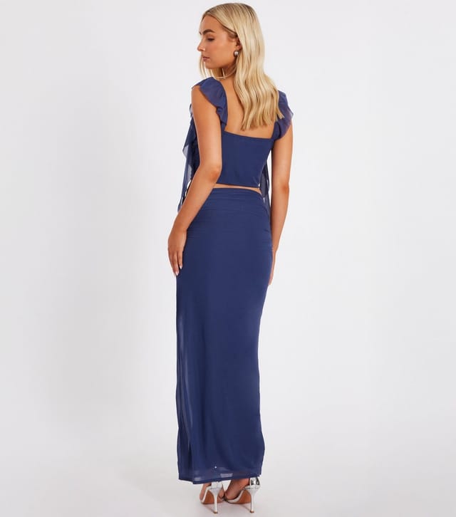 Quiz Women's Dark Blue Frill Maxi Skirt Quiz New Look - 3
