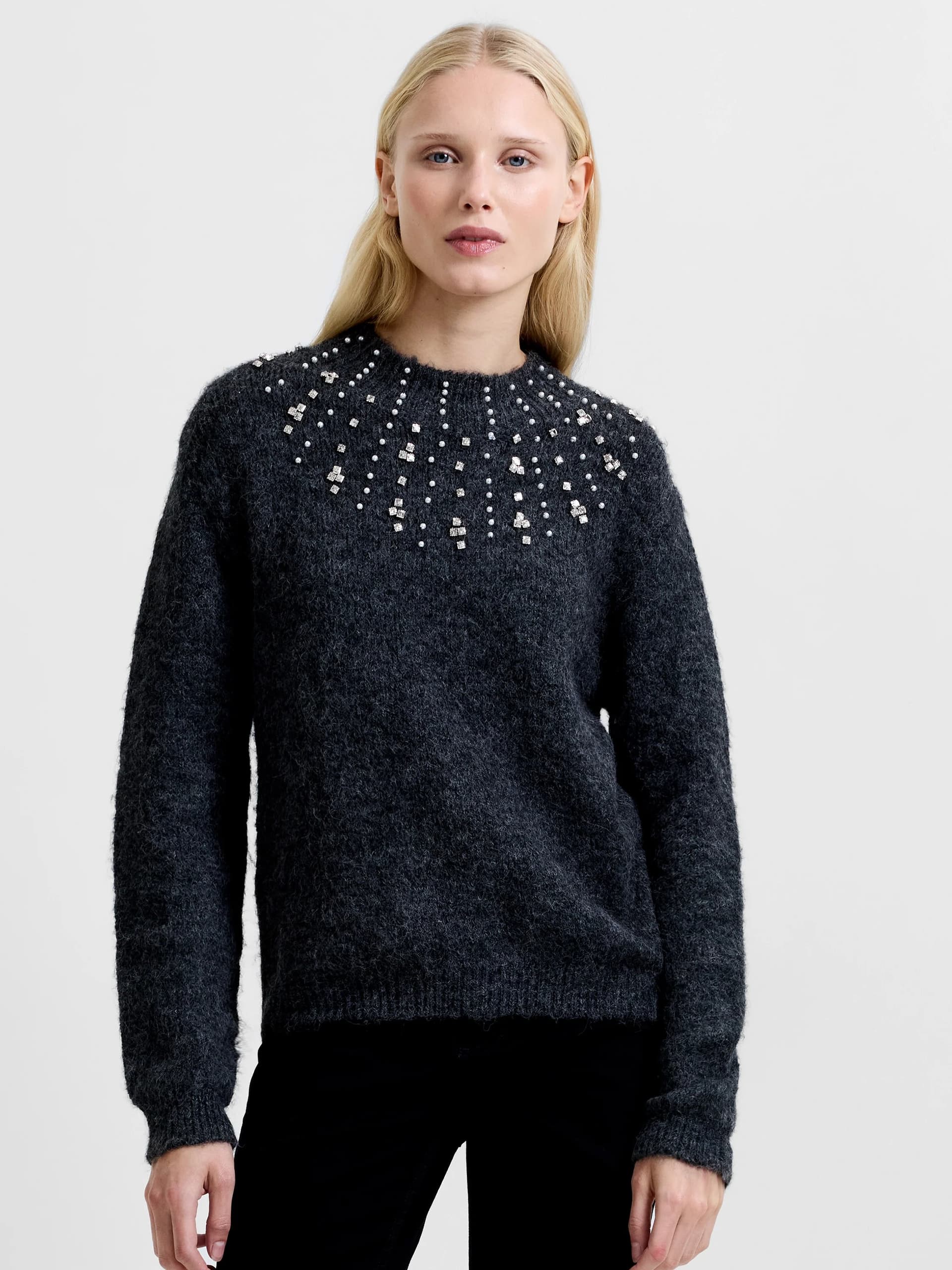 French Connection Tatiana Embellished Jumper Charcoal Grey