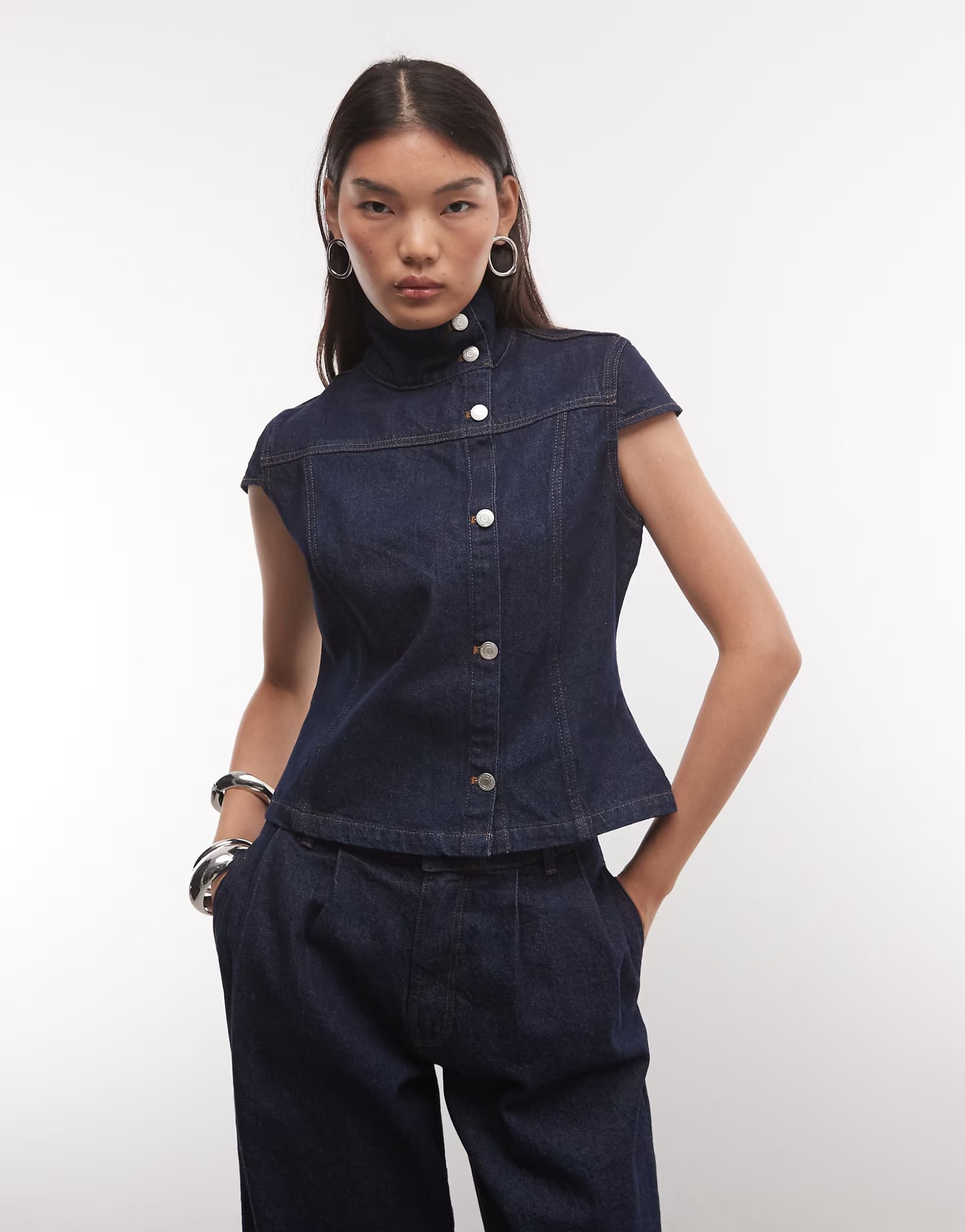 ASOS Reclaimed Vintage denim cap sleeve jacket in indigo