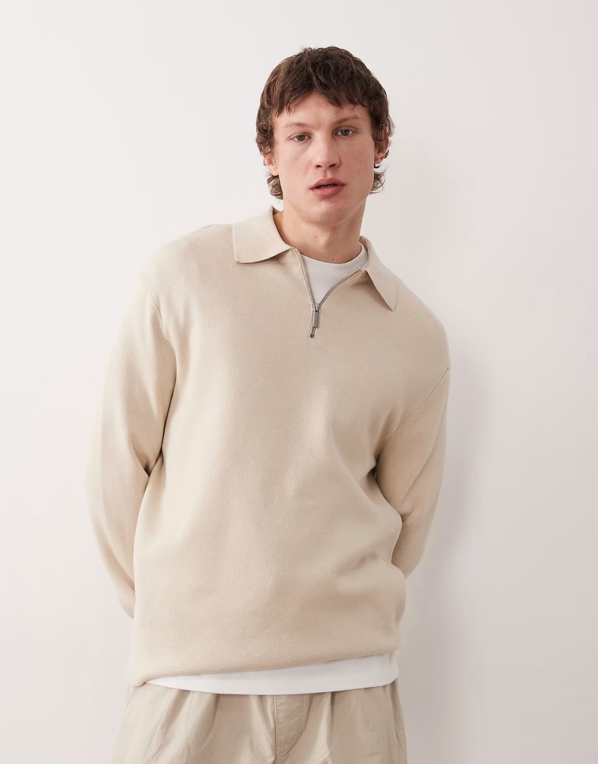 ASOS Selected 1/4 zip polo neck jumper in cream