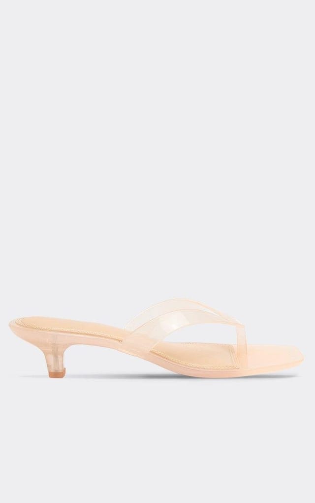 EGO Glisten Thong Strap Kitten Heeled Mule In Beige Rubber, Women's Size UK 3 - 2