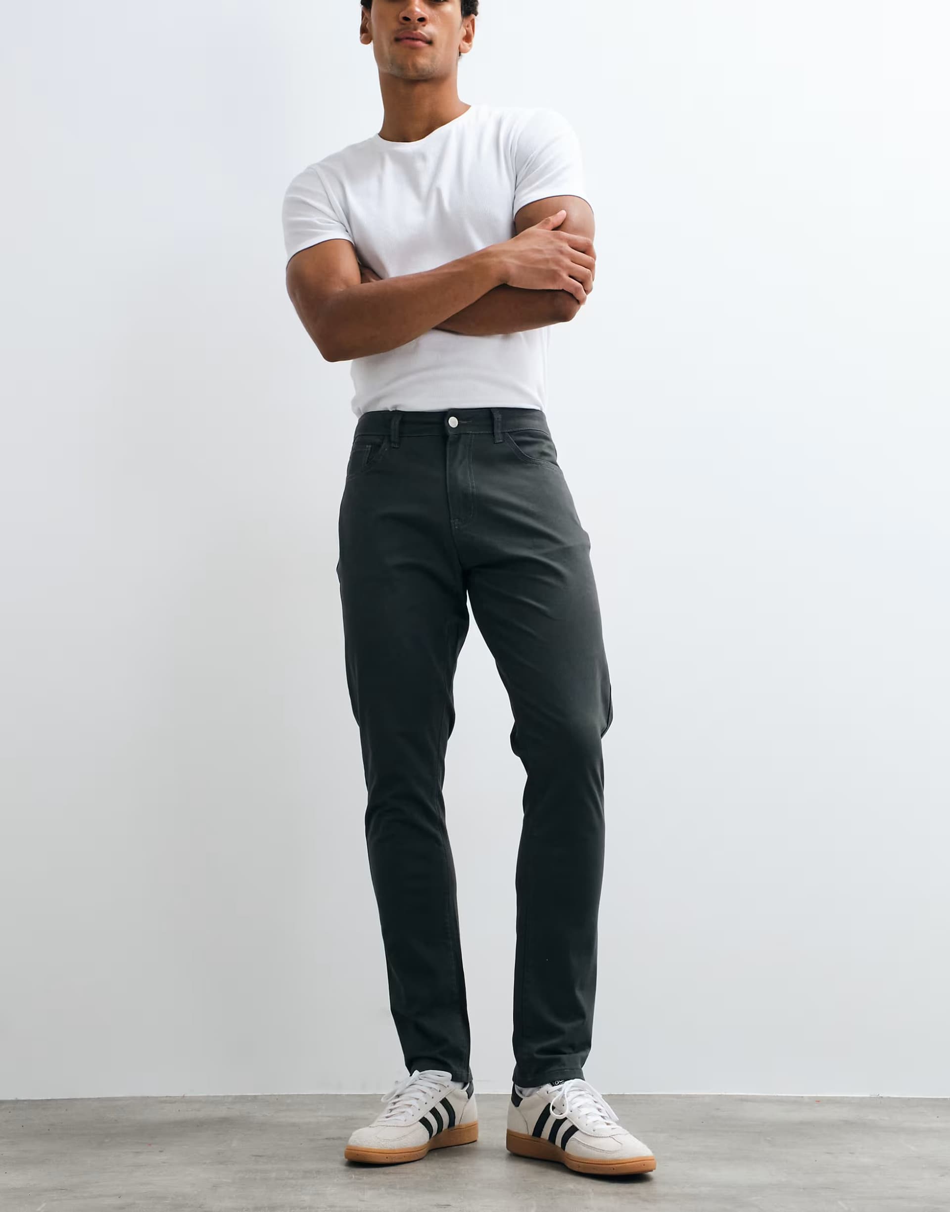 ASOS CAPO straight leg cotton-rich chino trousers in dark grey